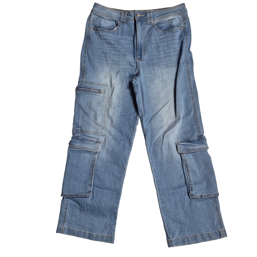 Madden‎ NYC Cargo Jeans Womens Size 15 Wide Leg High Rise Utility Pockets